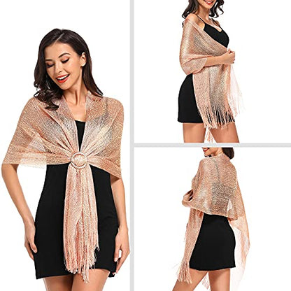 vimate Sparkling Metallic Shawls and Wraps for Evening Party/Wedding/Formal Dresses (With Free Buckle) - color: T#. Salmon (With Salmon Buckle)