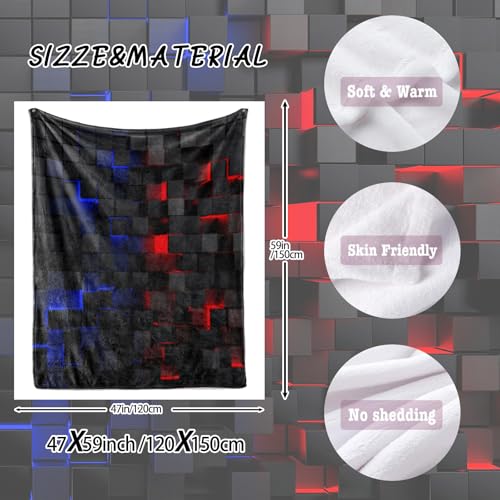 Lightweight Fleece Blanket,Super Soft Cozy Fluffy Plush Red Blue Geometry Abstract Ombre Print Throw Blanket for Couch, Sofa, Bed 47"x59" - color: Red Blue Geometry