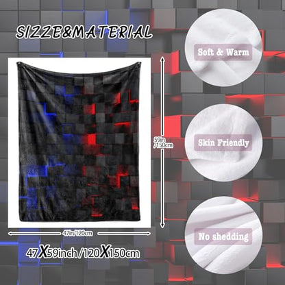 Lightweight Fleece Blanket,Super Soft Cozy Fluffy Plush Red Blue Geometry Abstract Ombre Print Throw Blanket for Couch, Sofa, Bed 47"x59" - color: Red Blue Geometry
