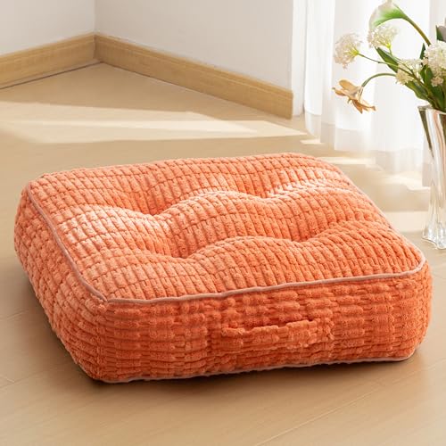 HIGOGOGO 6" Floor Pillow Cushion for Adults, Meditation Cushion Pillow, Blended Corduroy Cover, Large Square Floor Sitting for Tatami Living Room or Yoga, 22x22 Inch, Coral - color: Square Coral, size: 6" Thick(Pack of 1)