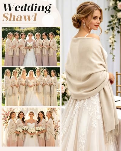 Winter Scarf for Women Pashmina Shawls and Wraps for Evening Dresses Wedding Party Bridesmaid Warm Long Scarves Shawl - color: A-beige
