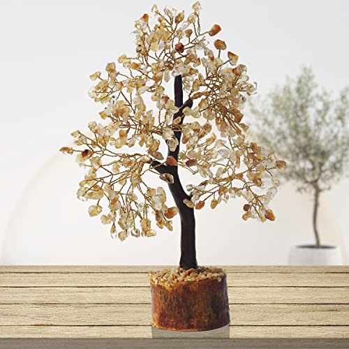 Zenfulstone Citrine Tree of Life Artificial Tree, 10-12 Inches, Wooden Base, Positive Energy, Versatile Use, Wonderful Gift - color: Citrine Golden Wire