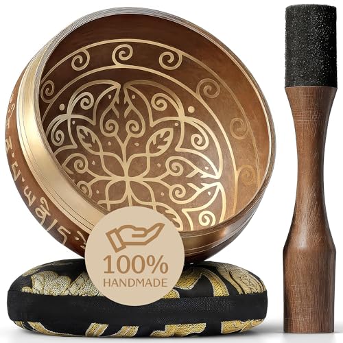 Silent Mind Tibetan Singing Bowl Set – Easy to Play & Beginner Friendly Meditation Bowl with Cushion & Mallet | Stress Relief & Mindfulness | Gift-Ready - color: Cosmic Gold, size: Without Case