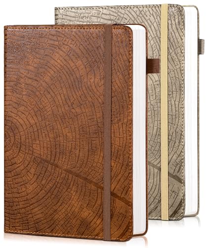 CAGIE Lined Journal for Men Women, Tree Growth Ring Leather Bound Journal Notebook, 256 Pages 100 GSM Journals for Writing, A5 Hardcover Journaling Notebooks,2 Pack (Brown & Khaki) - color: I-Brown & Khaki