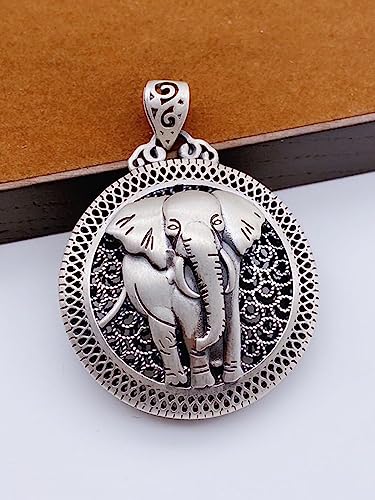 Handmade Sterling Silver plated lucky animals pendant necklace Good luck elephant/Lucky Fox/Good wealth Pixiu/Family Tree/Sun/Buddhism cross/Maitreya Buddha/Phoenix jewelry gifts for women men - color: Tibetan Silver plated Elephant