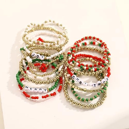 16 PCS Gold Bead Pearl Bracelet for Women, Gold Plated Beaded Strand Bead Ball Bracelets stack Adjustable Jewelry Set for Gifts - color: 04-GOLD