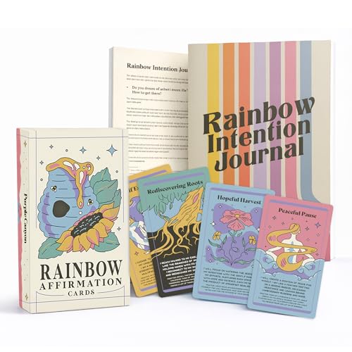 PURPLE CANYON Intention Journal & Rainbow Affirmation Deck – 52-Week Guided Gratitude Journal with Meditations, Goal Setting & Daily Mindfulness Cards - style: Journal & Deck Duo