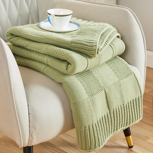 CozeCube Check Knit Throw Blanket, Sage Green Checkered Throw for Couch, Decorative Christmas Soft Cozy Warm Knitted Blanket for Bed Sofa Living Room, 50"X60" - color: Sage Green, size: 50"X60"