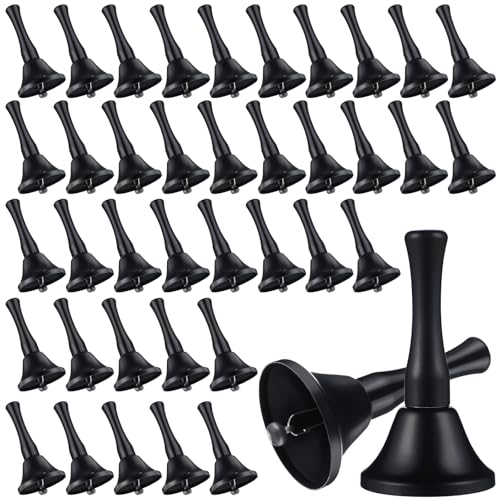 50 Pcs Small Steel Hand Bells Bulk Dinner Service Bells with Plastic Handles Call Handbells for Church Classroom Sick Elderly Teachers Adults(Black) - color: Black