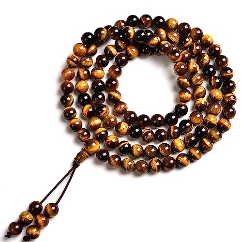 108 Mala Beads Necklace 7 Chakra Tree of Life Pendant Prayer Buddha Bracelets Healing Stone Yoga Men Women Jewelry - color: Stones Tibetan Tiger Eye