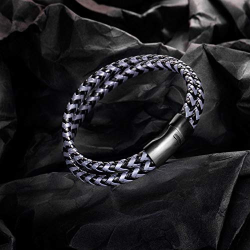 murtoo Mens Bracelet Leather Braided, Brown and Black Leather Bracelet for Men - color: Black-grey, size: 8.46"
