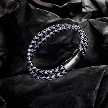 murtoo Mens Bracelet Leather Braided, Brown and Black Leather Bracelet for Men - color: Black-grey, size: 8.46"