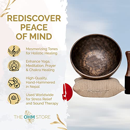 Large Tibetan Singing Bowl Set by Ohm Store — Saturn Pure Bronze Meditation Sound Bowl 9 Inches, 2 Mallets and a Cushion — Handcrafted Nepali Sound Bath Instrument (Saturn) - color: Saturn