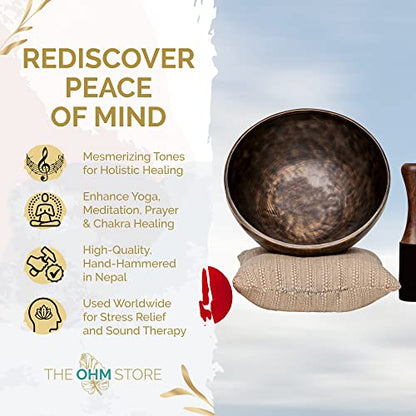Large Tibetan Singing Bowl Set by Ohm Store — Saturn Pure Bronze Meditation Sound Bowl 9 Inches, 2 Mallets and a Cushion — Handcrafted Nepali Sound Bath Instrument (Saturn) - color: Saturn