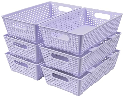 Tiawudi Stackable Woven Plastic Basket, Storage Bins for Cabinet, Closet, Shelf, Under Sink and Countertop, Pantry Organizer Bins, 6 Pack - color: Violet