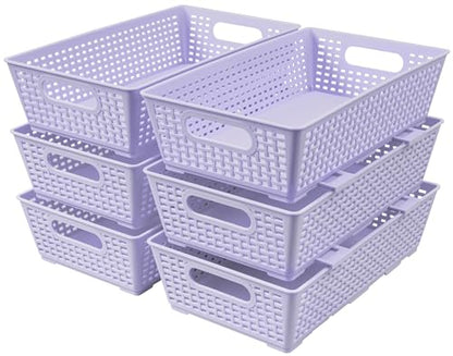 Tiawudi Stackable Woven Plastic Basket, Storage Bins for Cabinet, Closet, Shelf, Under Sink and Countertop, Pantry Organizer Bins, 6 Pack - color: Violet
