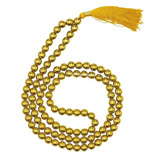 Amazing Gemstone Golden Hematite Mala Beads - 108 Prayer Beads for Meditation and Mindfulness Practice, Handcrafted Mala Beads with Natural Gemstones for Spiritual Healing and Relaxation (Plain) - color: Golden Hematite, style: Plain