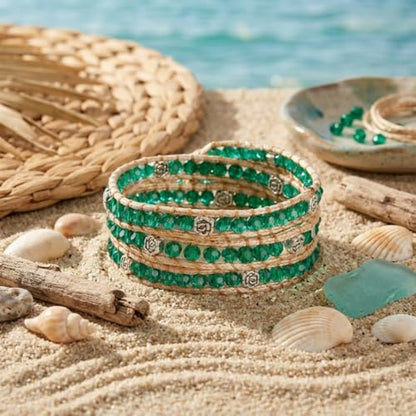 YGLINE Natural Stone Wrap Bracelet for Women Boho Bracelets Healing Crystal Beaded Bracelet Adjustable 3/5 Wraps Bracelet Handmade Birthday Gifts for Women - color: green crystal-3w