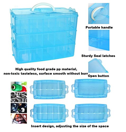 Kamay's Extra Large 3 Tier Stackable Adjustable Compartment Slot Bead Craft Jewellery Tool Storage Organiser Snap-Lock Tray Container, with 30 Compartments, Container Box,White - style: Extra Large 3 Tier 30 Compartments