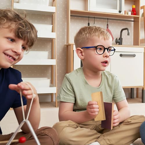 Totority Wooden Sand Blocks 2-Pack Wooden Percussion Instrument with Sandpaper Surface for Rhythm Creation, Kids Musical Toy for Educational Play, Band Practice, and Kindergarten Music Time