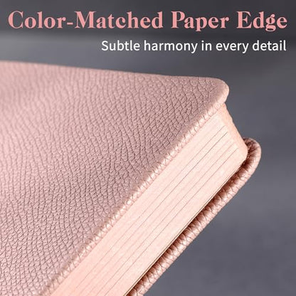 CAGIE Textured Hardcover Lined Journal for Women and Men, A5 Leather Journal Notebook with 256 Pages, 100GSM Paper – College Ruled Journaling Notebook for Writing, Work, School, Daily Diary - color: Q-Pink