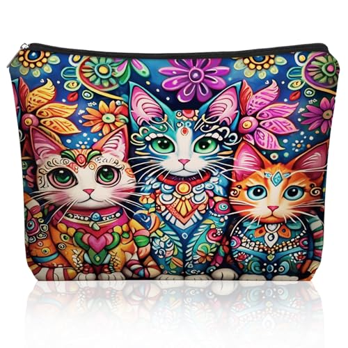 Mom Bohemian Cat Makeup Bag Gift: Cute Boho Cats Themed Cosmetic & Toiletry Organizer Pouch For Daughters, Sisters, Friends,Teen Girls & Women.Ideal Gift For Travel, Birthdays. - style: Boho Cat