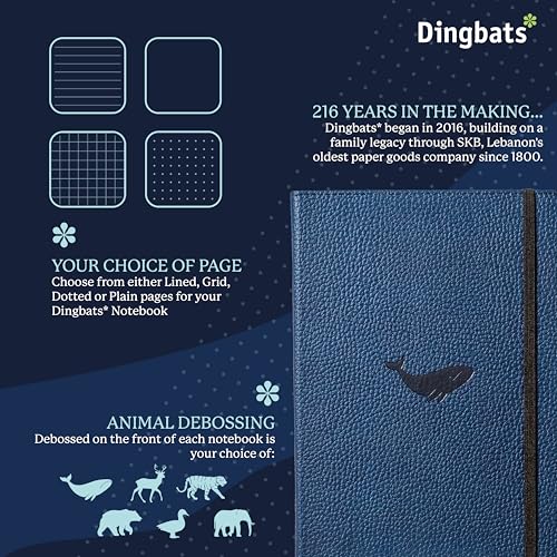 Dingbats* Wildlife Plain Writing Journal Notebook A5 - Vegan Leather Hardcover - Ideal for Work, Travel - Pocket, Elastic Closure, & Bookmark