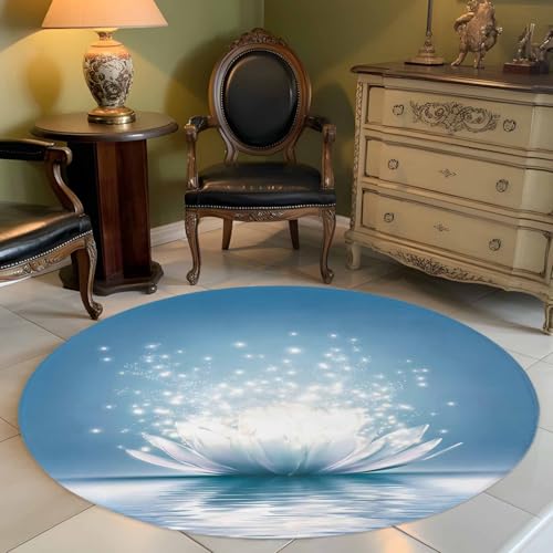 Round Area Rug,3ft Washable Circle Rugs Meditation Lotus Flower Soft Non-Slip Carpet Indoor Floor Mat for Home Living Room Bedroom Office,Asian Zen Spiritual