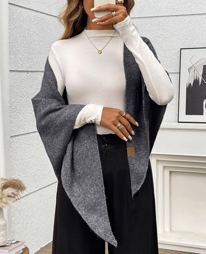 Womens Knitted Shawl Wraps Casual Solid Color Cape Scarf Comfortable Triangle Pashmina Shoulder Sweater - color: Dark Gray