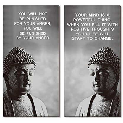 Blulu 2 Pcs Buddha Quote Decor Buddha Inspirational Quote Wall Art Meditation Room Chakra Decor Zen Wooden Hanging, Spiritual Gift for Home Yoga Living Room Women(Start to Change) - style: Start to Change