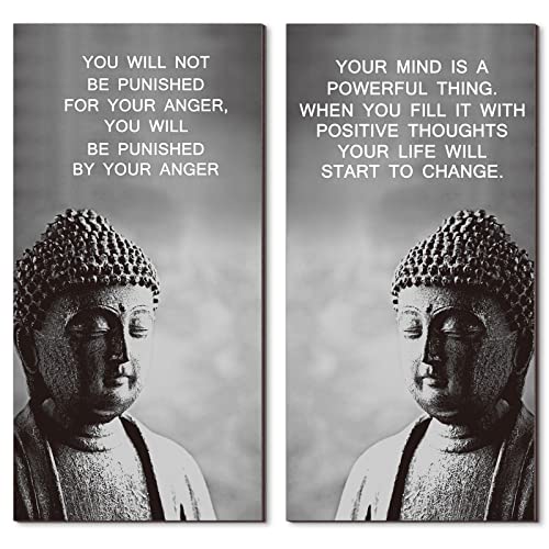 Blulu 2 Pcs Buddha Quote Decor Buddha Inspirational Quote Wall Art Meditation Room Chakra Decor Zen Wooden Hanging, Spiritual Gift for Home Yoga Living Room Women(Start to Change) - style: Start to Change