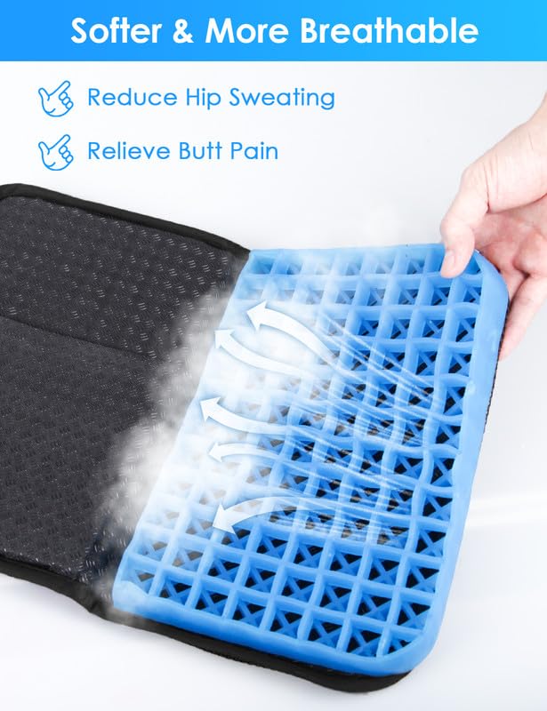 Gel Seat Cushion Portable Travel Cushions, 16.5" x 12" Large Size Super Thick Foldable Chair Seat Cushion Lightweight for Car Office Chair Wheelchair, Pressure Sores Tailbone Pain Relief - size: L-Black