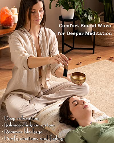 Tibetan Singing Bowls, Authentic Meditation Sound Bowls Handcrafted in Nepal for Yoga, Chakra Healing, Mindfulness, Self Care Spiritual Gifts for Women - color: Black