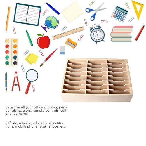 24 Grid Wooden Desktop Storage Box Mobile Phone Management Organizer Office Meeting Finishing Multi Rack Jewelry Storage Box Earrings Rings Necklace Display Case