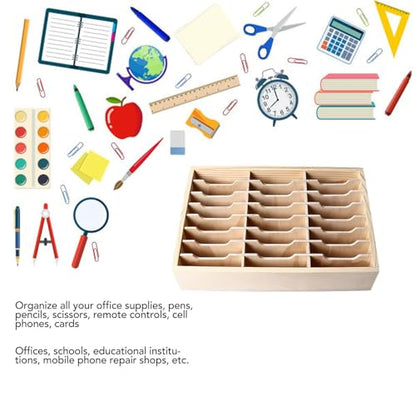 24 Grid Wooden Desktop Storage Box Mobile Phone Management Organizer Office Meeting Finishing Multi Rack Jewelry Storage Box Earrings Rings Necklace Display Case