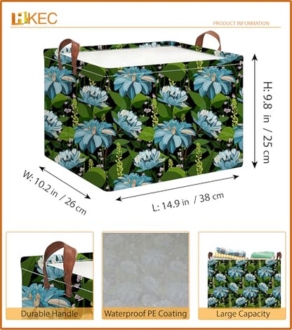 Rectangle Storage Basket with Handles,Collapsible Storage Bin,Books Box,Gift Basket(Blue Flower) - color: Blue Flower