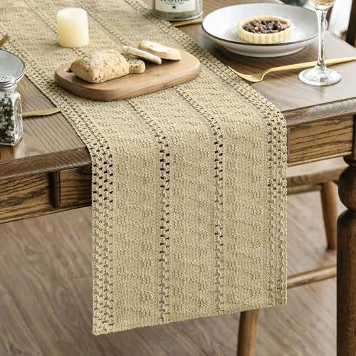 Artoid Mode Burlap Brown Farmhouse Woven Rustic Hollow Table Runner, Seasonal Holiday Kitchen Dining Table Decoration for Home Party Decor 12x36 Inch - color: Burlap Brown, size: 12" x 36", Table Runner