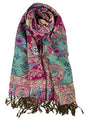 Plum Feathers Tapestry Ethnic Paisley Pattern Pashmina Shawl Scarf, Womens Pashmina Shawl Wrap with Fringes - color: Fuchsia Turquoise Tropical Paisley