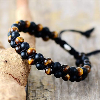 WFJ Black Obsidian Hematite Triple Protection Bracelets Set - Tiger Eye Beaded Natural Stone Bracelet for Men Women Gemstone (10MM) - color: 2PCS Double Set