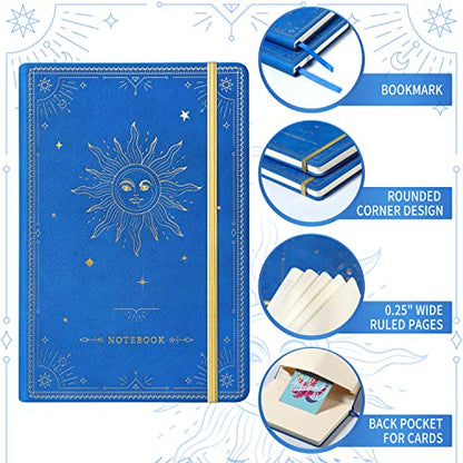 Artfan Ruled Notebook/Journal – Premium Thick Paper Faux Leather Classic Writing Notebook with Pocket + Page Dividers Gifts, Banded, Large, 144 Pages, Hard Cover, Lined (5.8 x 8.4) - Gemstone Blue - color: Blue6