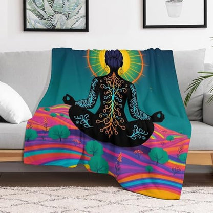 Yoga Meditation Chakra Print Throw Blanket, Soft Flannel Fuzzy Cozy Warm Blanket for Couch Bed Sofa Home Decor, 30"x40" - size: 30*40 in