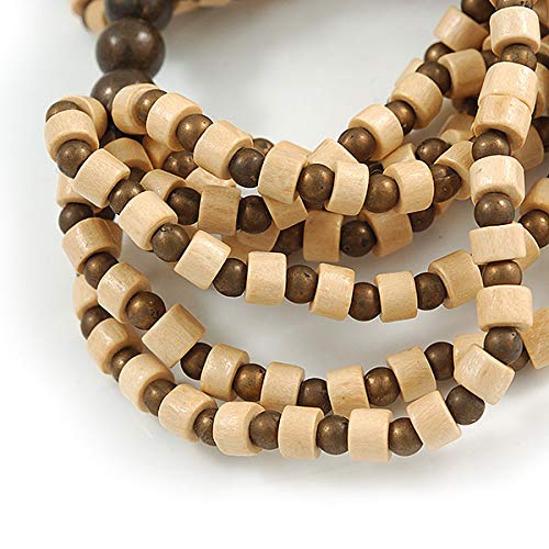 Avalaya Multistrand Natural/Brown Wood Bead Flex Bracelet - 17cm L