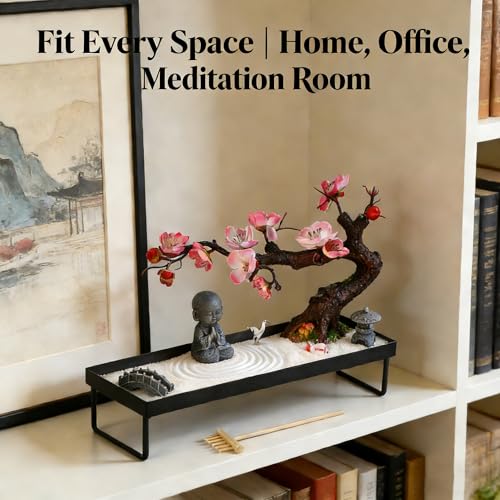 Mini Zen Garden for Desk - Buddha Bonsai Wax Sand Garden Kit Beautiful Japanese Decor Gift Set for Home, Office Desk Zen Sand Tray Therapy Desktop Meditation Room Accessories