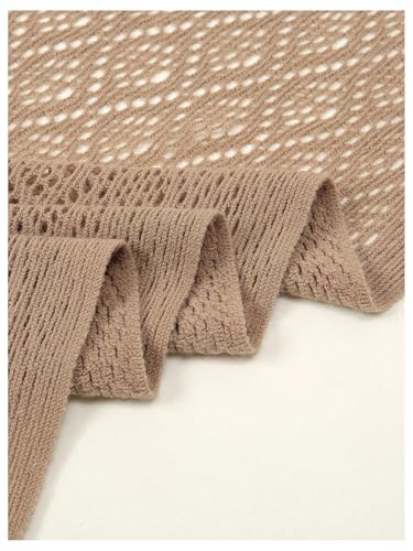Verdusa Women's Boho Fringe Crochet Shawl Hollow Out Knitted Wrap Cape Cardigan - color: Brown