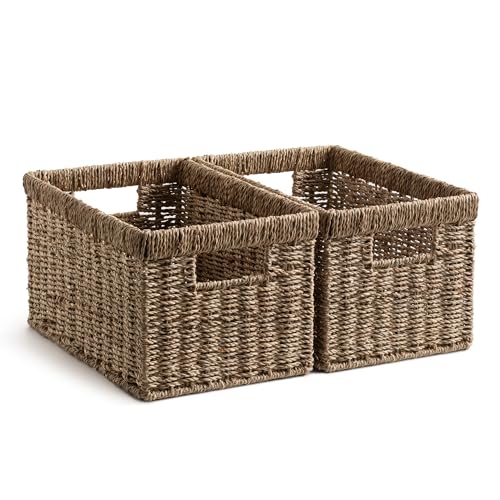 StorageWorks Wicker Storage Basket for Organizing, Medium Seagrass Storage Baskets with Built-in Handles for Pantry, Shelves,2-Pack - color: Natural (Seagrass), size: 2x 13¼"L x 8¼"W x 7"H