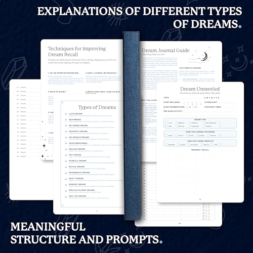 Dingbats* Dream Journal - Guided Dream Diary for Recording and Reflecting on Dreams, Symbols & Insights - Thick Paper Hardcover Thread-Bound Journal Notebook with Elastic Closure, Pen Loop & Pocket