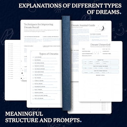 Dingbats* Dream Journal - Guided Dream Diary for Recording and Reflecting on Dreams, Symbols & Insights - Thick Paper Hardcover Thread-Bound Journal Notebook with Elastic Closure, Pen Loop & Pocket