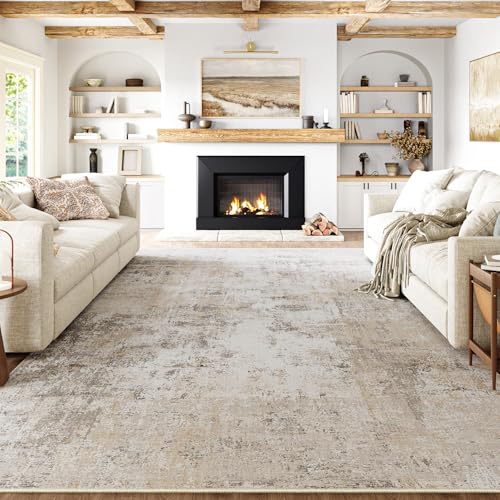 8x10 Washable Area Rug Beige Grey Abstract Non Slip Soft Low Pile Rug for Living Room Bedroom Dining Room Office Neutral Modern Indoor Large Throw Carpet for Home Decor - color: Beige/Grey, size: 8' x 10' (Rectangular)