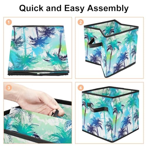 Storage Bags,Clothes Storage Bins Foldable with Handle,1-Pc,Abstract Palm Tree Geometry