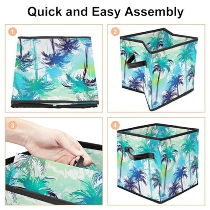 Storage Bags,Clothes Storage Bins Foldable with Handle,1-Pc,Abstract Palm Tree Geometry